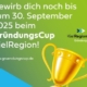 Eine Grafik auf der eine Hand mit einem Pokal in die Luft gestreckt wird. Am rechten Bildrand ist das Logo der Kielregion zu sehen. Der Hintergrund ist grün mit einem hellblauen und dunkelblau gestreiften Pfeil.