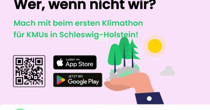 Klimathron Grafik auf rosa Hintergrund mit mehreren Logos.